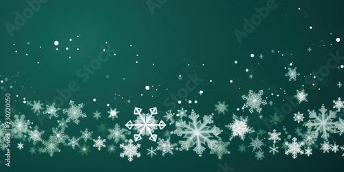 Green christmas card with white snowflakes