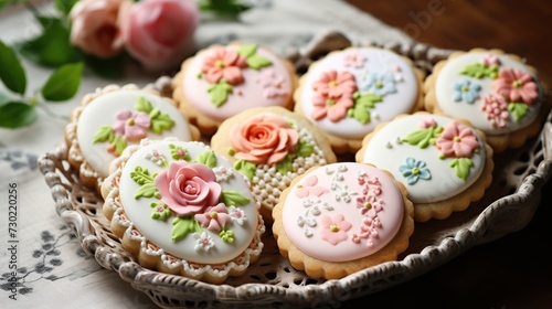 Delicious Easter cookies on plate, closeup. Festive food