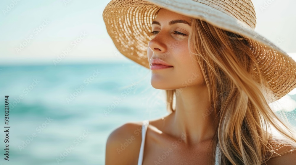 Close-up of a woman enjoying the beach