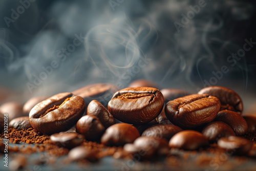 Coffee beans close up. Background image. Created with Generative AI technology © Artem