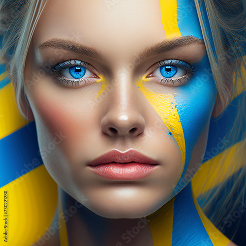 Radiant Beauty: Portrait of a Woman with Yellow and Blue Face © PAO Studio