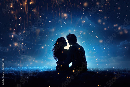 Verliebtes Paar am Abend unter den Sternen photo