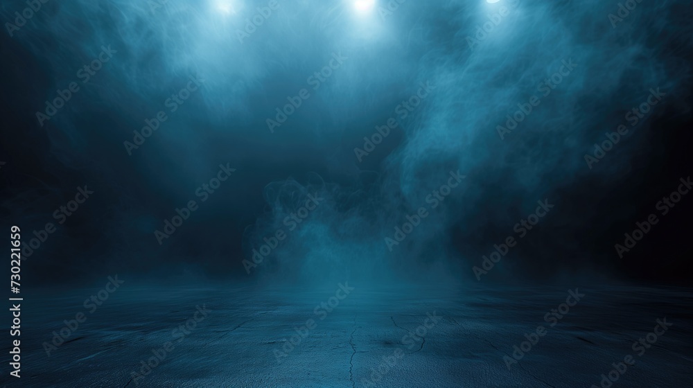 A dark empty street, dark blue background, an empty dark scene, neon light, spotlights The asphalt floor and studio room with smoke float up the interior texture. night view, generative ai A dark empty street, dark blue background, an empty dark scene, neon light, spotlights The asphalt floor and studio room with smoke float up the interior texture. night view, generative ai