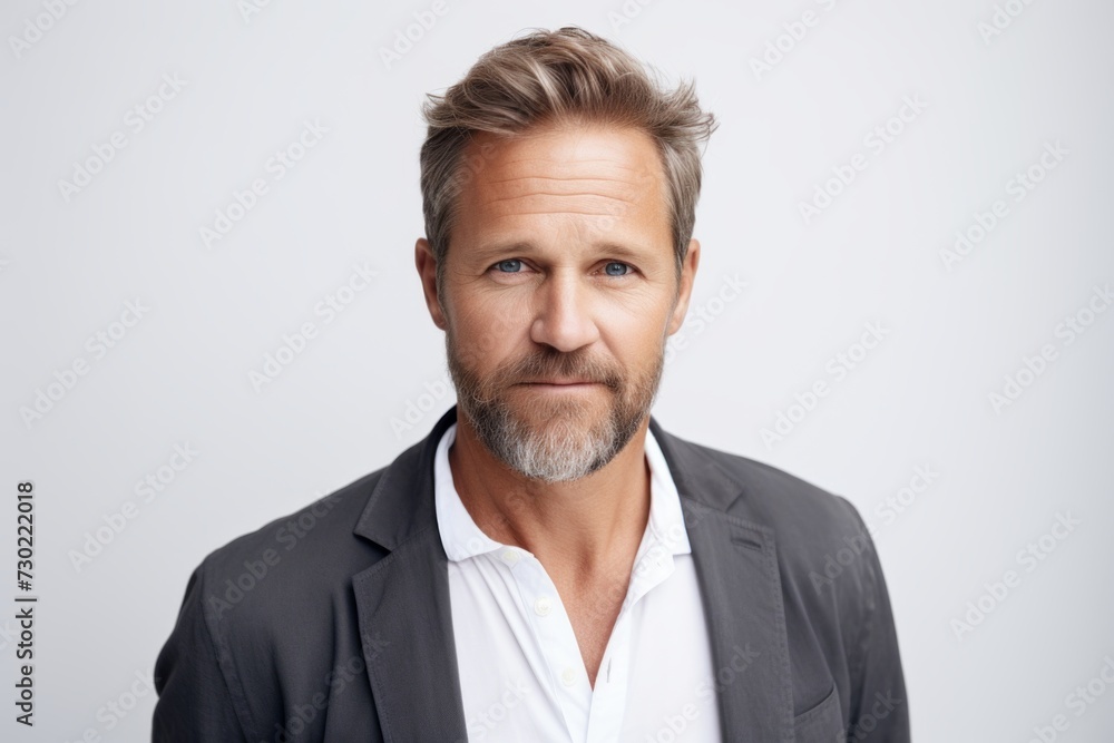 Handsome mature man with grey hair and beard looking at camera