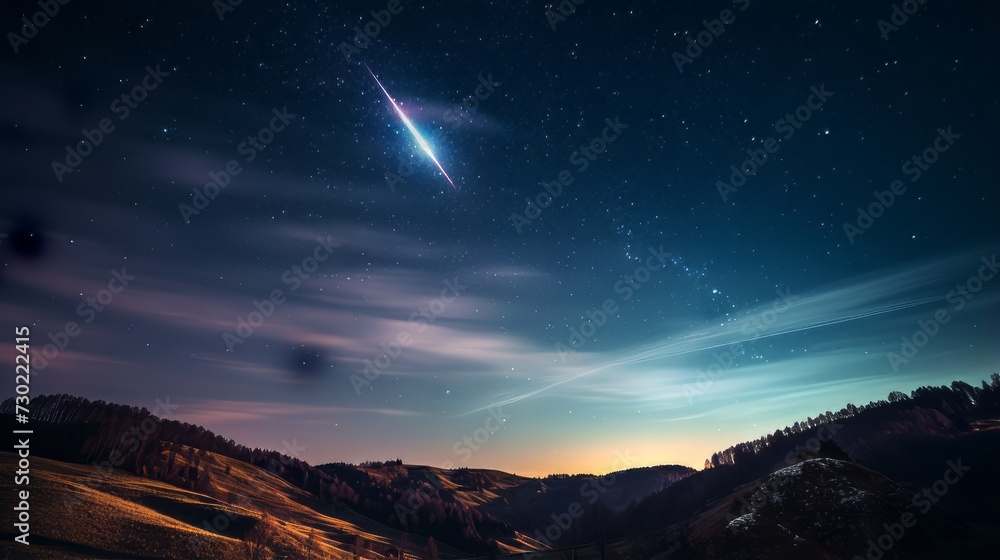 A close   up of a meteor streaking across the night sky
