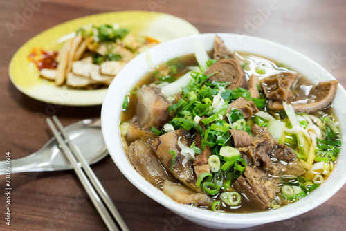 Braised beef noodle soup in restaurant