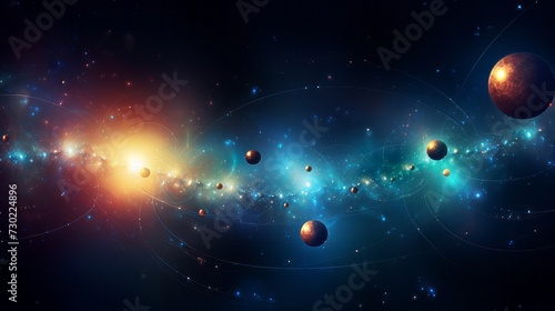An abstract celestial background with celestial bodies and energy