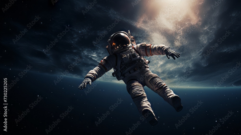 An astronaut floating in the cosmic expanse