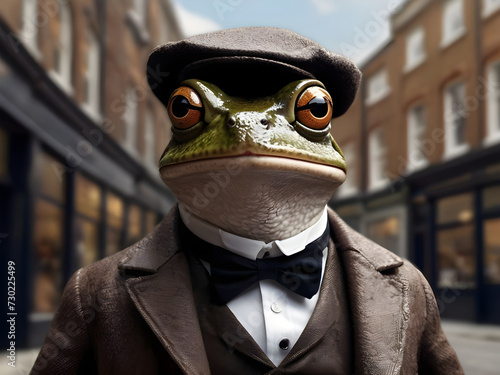  Anthropomorphic Common frog - The look is a interpretation of a typical 1920s in London streets. photo