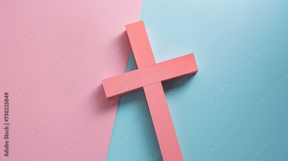 Minimalist Modern Cross on Pink and Blue Background. A modern religious background with minimalist cross, contemporary spiritual theme. Minimalist Modern Cross on Pink and Blue Background. A modern religious background with minimalist cross, contemporary spiritual theme.
