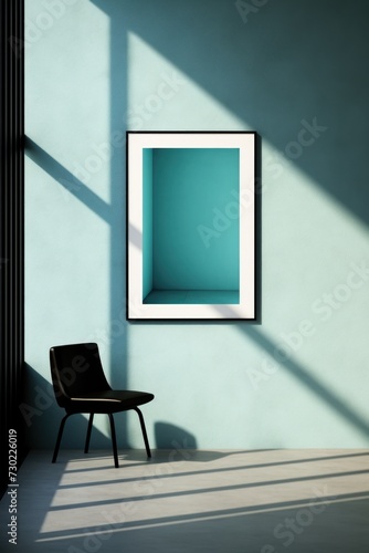 A black frame on a wall with a shadow