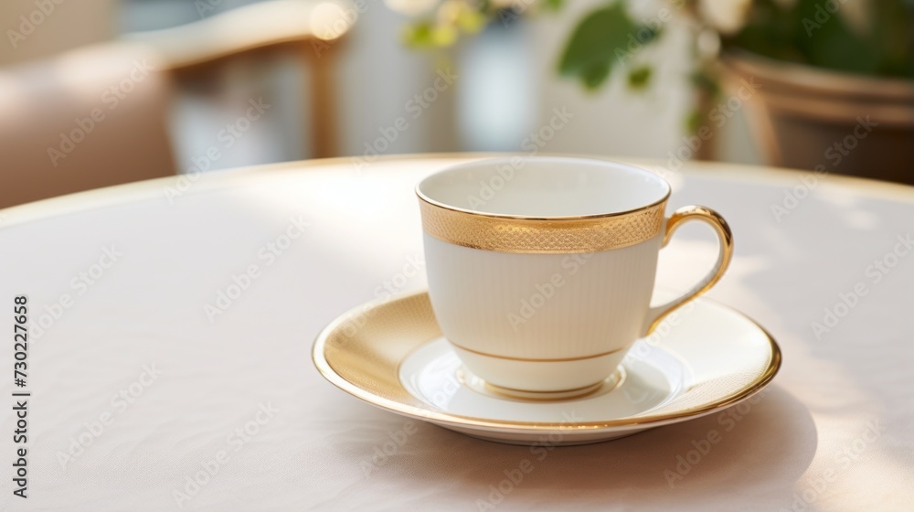 Coffee cup and saucer in elegant porcelain, exuding sophistication Coffee cup and saucer in elegant porcelain, exuding sophistication
