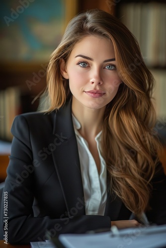 Corporate Business Photography of a Sophisticated Business Woman Managing a Global Team, Generative AI