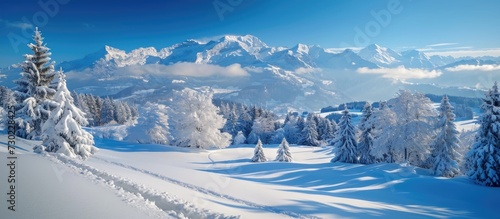 Winter scenery of Schamserberg and Piz Beverin nature park in Switzerland.