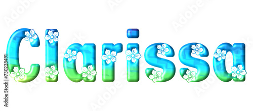 Clarissa - multicolor - written with engraved typical Hawaiian hibiscus flowers- ideal for websites, e-mail, sublimation greetings, banners, cards, t-shirt, sweatshirt, prints, cricut,

