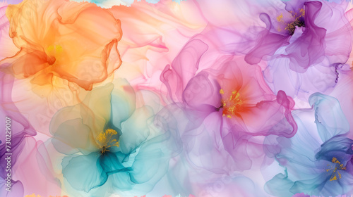 vibrant pastel alcohol ink floral pattern with dynamic color flow