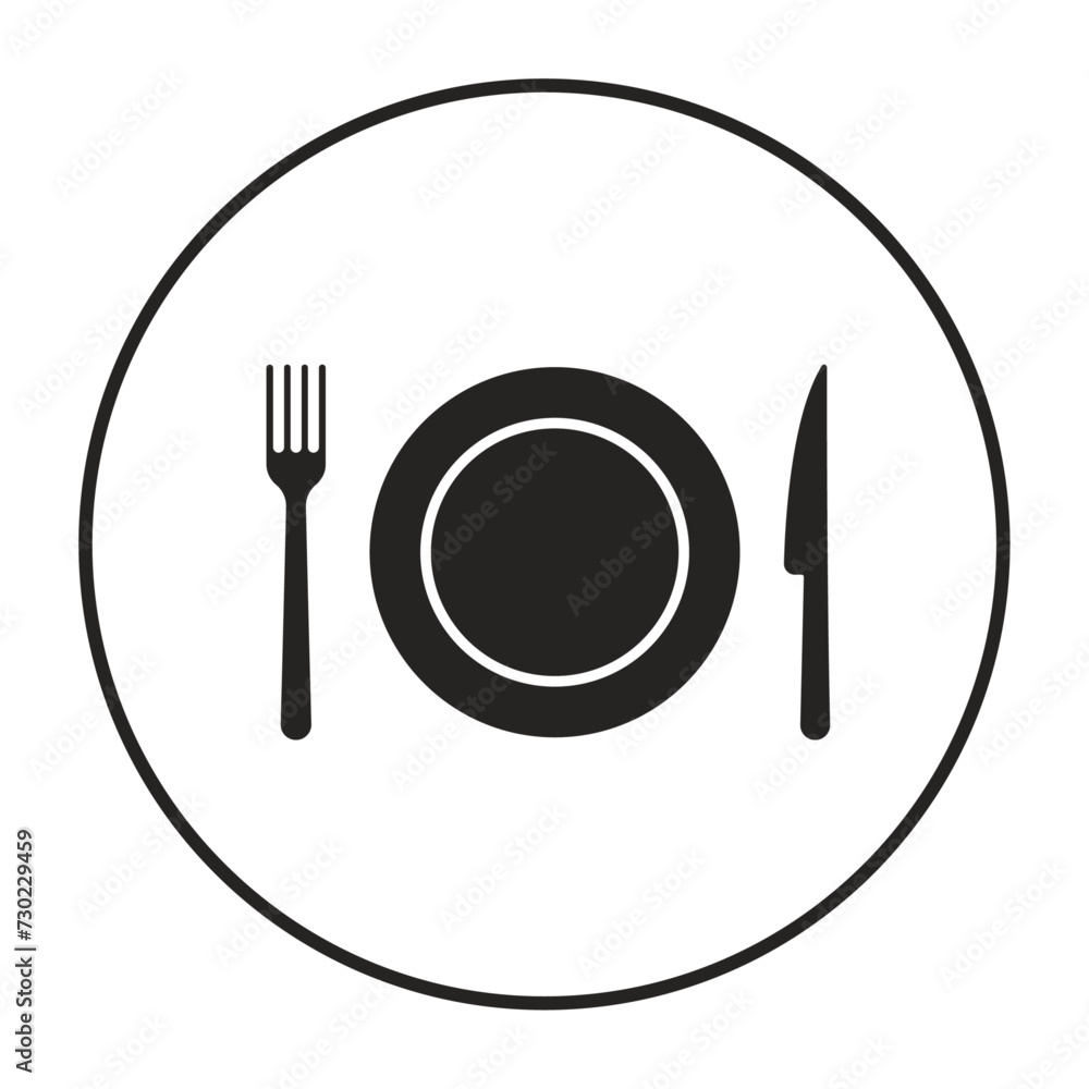 Black dish fork and knife cutlery sign icon vector design Black dish fork and knife cutlery sign icon vector design