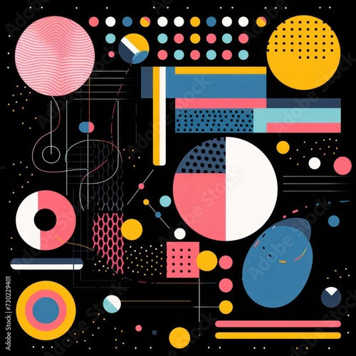 A Black poster featuring various abstract design elements  in the style of pop art