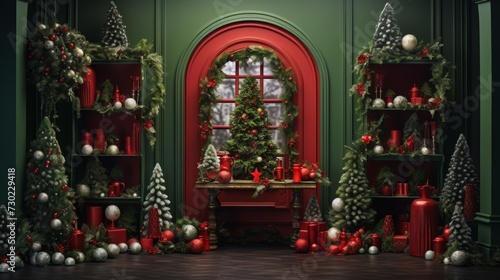 Festive red and green Christmas scene for traditional vibes © Cloudyew