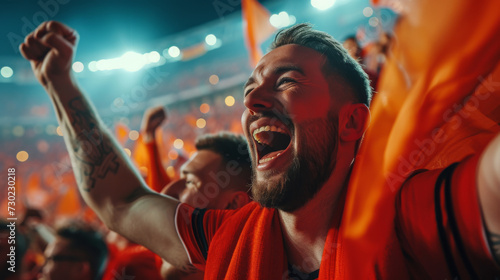 Male sport fan cheering for his favourite sports team in stadium
