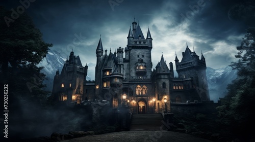 Hauntingly beautiful castle with ghostly apparitions in the windows