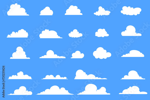 Collection of abstract flat cartoon and fluffy cloud icons. photo