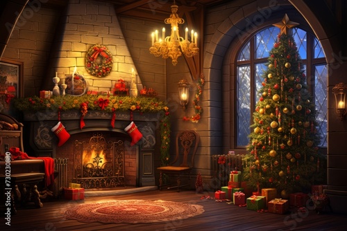 Merry Christmas scene with classic festive decor