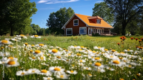 Peaceful countryside retreat with blooming wildflowers