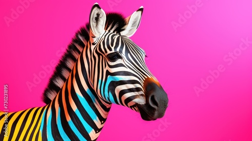 Multi-colored zebra on a pink background