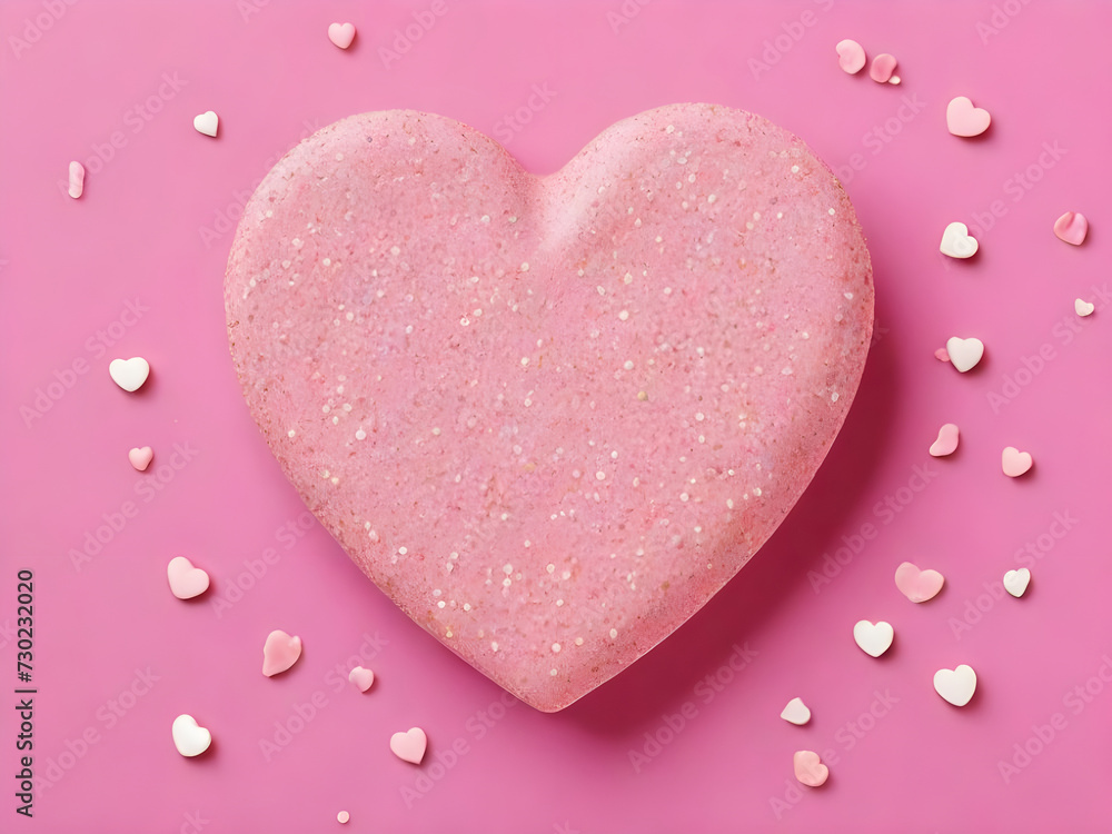 A big pink heart-shaped cookie. Valentine's Day