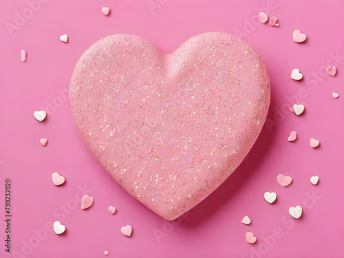A big pink heart-shaped cookie. Valentine's Day