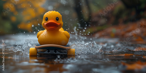 Süße Ente beim Surfen im Wasser Cartoons, ai generativ