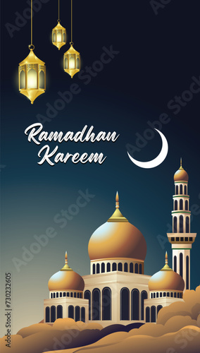 Wallpaper Mural Ramadhan Kareem background with mosque ornaments, paper cut clouds, design for Ramadan x banner event needs Torontodigital.ca