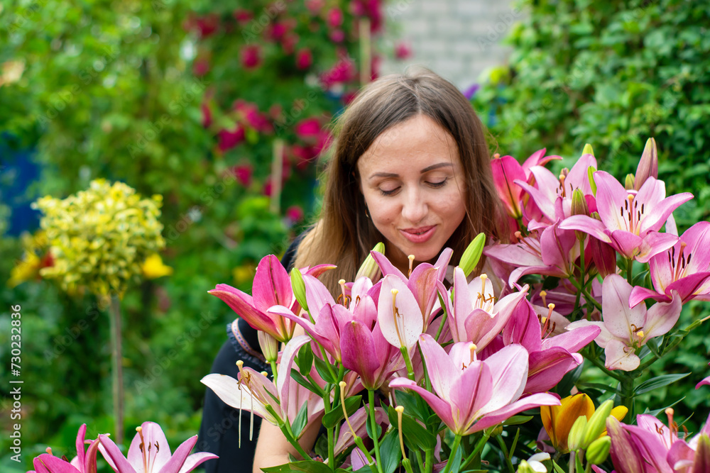 A girl in the garden of lilies. A girl in the garden of lilies.