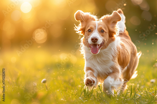 happy dog running in the park. Created with Generative AI technology