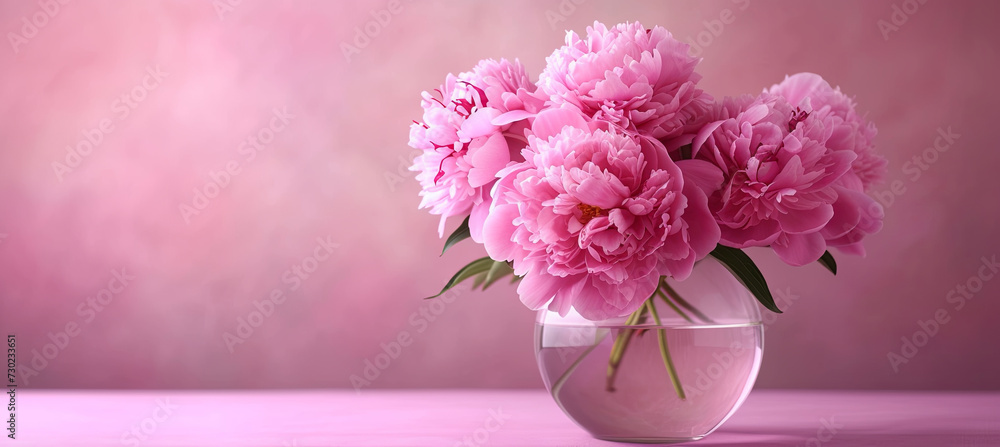 peony in the transparent vase on the purple background peony in the transparent vase on the purple background