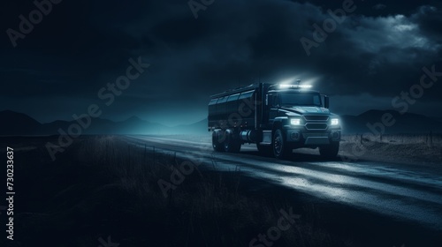Electric car SUV night road. Neural network AI generated art © mehaniq41
