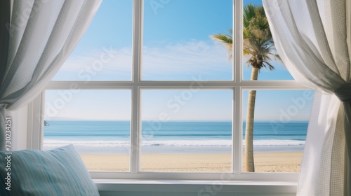 Tranquil ocean view from the window of a beachfront cottage
