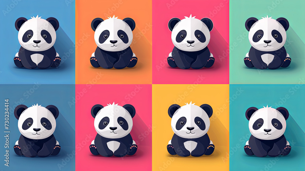 set of cartoon cute panda on the bright background set of cartoon cute panda on the bright background