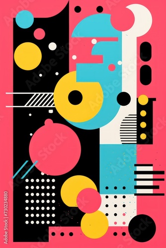 A Charcoal poster featuring various abstract design elements  in the style of pop art 