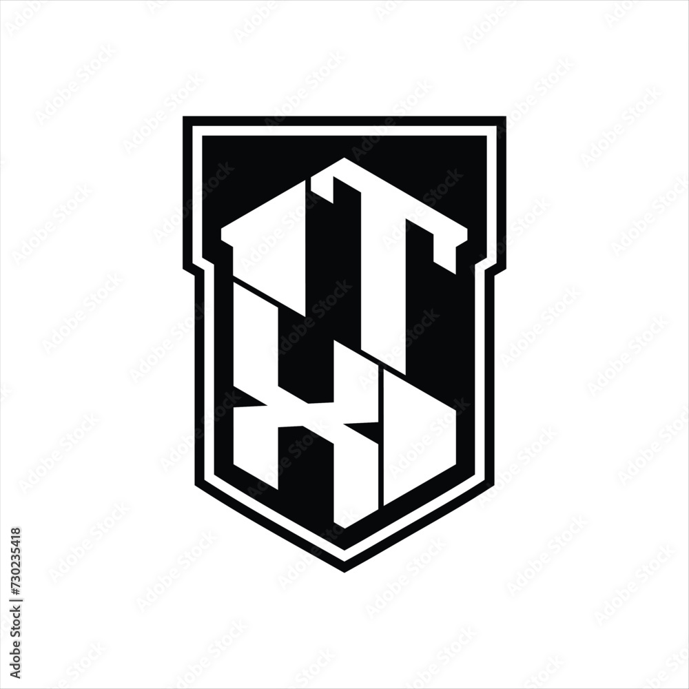 TX Logo monogram hexagon geometric up and down inside shield isolated style design template TX Logo monogram hexagon geometric up and down inside shield isolated style design template
