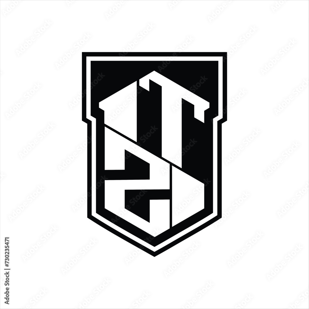 TZ Logo monogram hexagon geometric up and down inside shield isolated style design template TZ Logo monogram hexagon geometric up and down inside shield isolated style design template