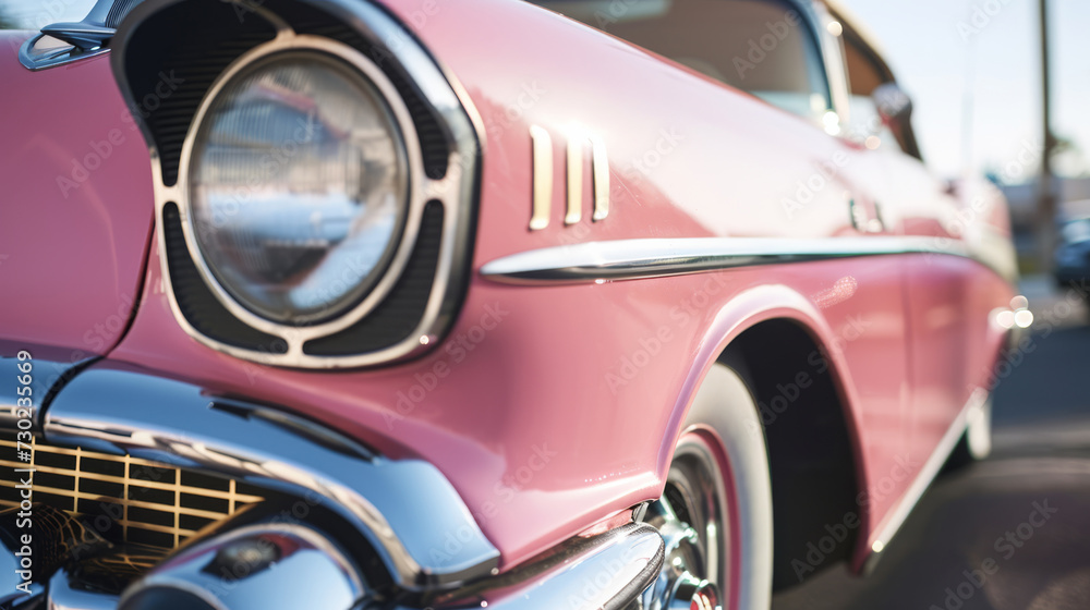 Pink retro open top convertible car