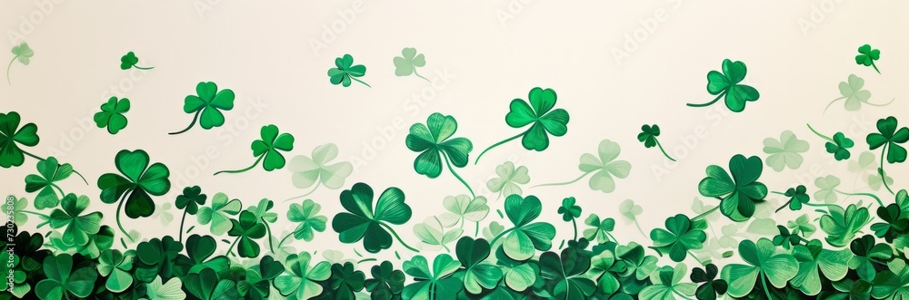an abstract background with lots of green shamrocks on a white background Generative AI