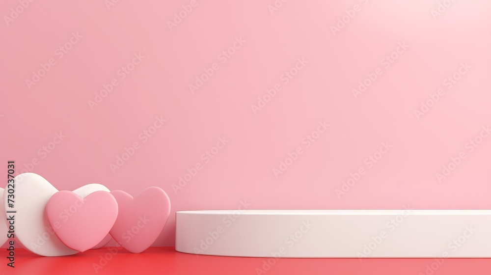Minimal background, mock up for product display, Abstract white geometry shape minimalist Valentine's day pink background, Abstract 3D rendering