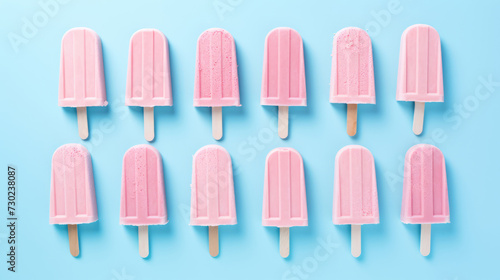 Pink stick ice cream on pastel blue background. Creative idea © brillianata