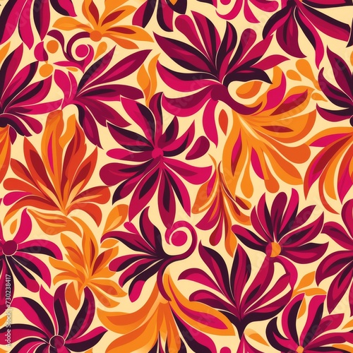 Warm Toned Floral Latin Pattern. Vibrant warm floral pattern reflecting Latin American design.