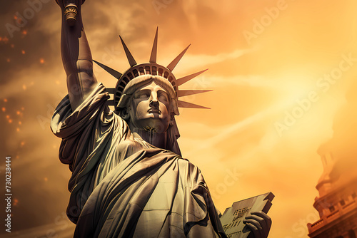 statue of liberty at sunset