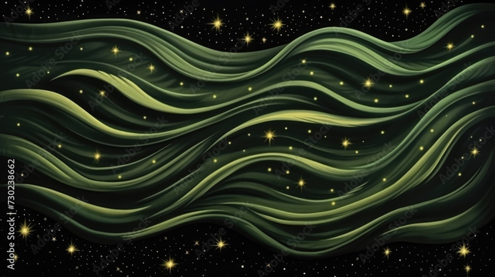 Wavy Green Nebulae Amidst Star Twinkle. Smooth waves of green nebulae flow through twinkling stars in deep space. Wavy Green Nebulae Amidst Star Twinkle. Smooth waves of green nebulae flow through twinkling stars in deep space.
