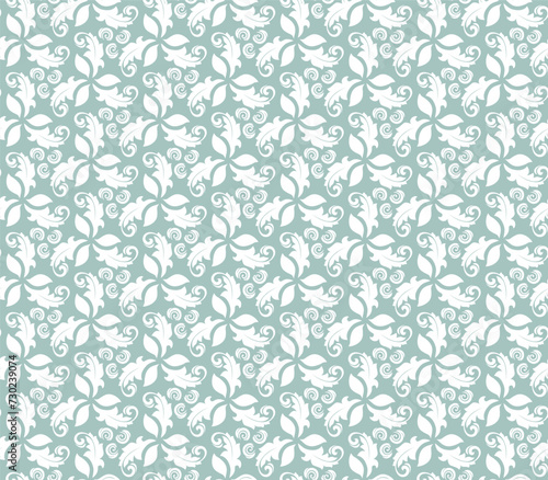 Floral vector ornament. Seamless abstract classic background with light blue and white keaves. Pattern with repeating floral elements. Ornament for wallpaper and packaging